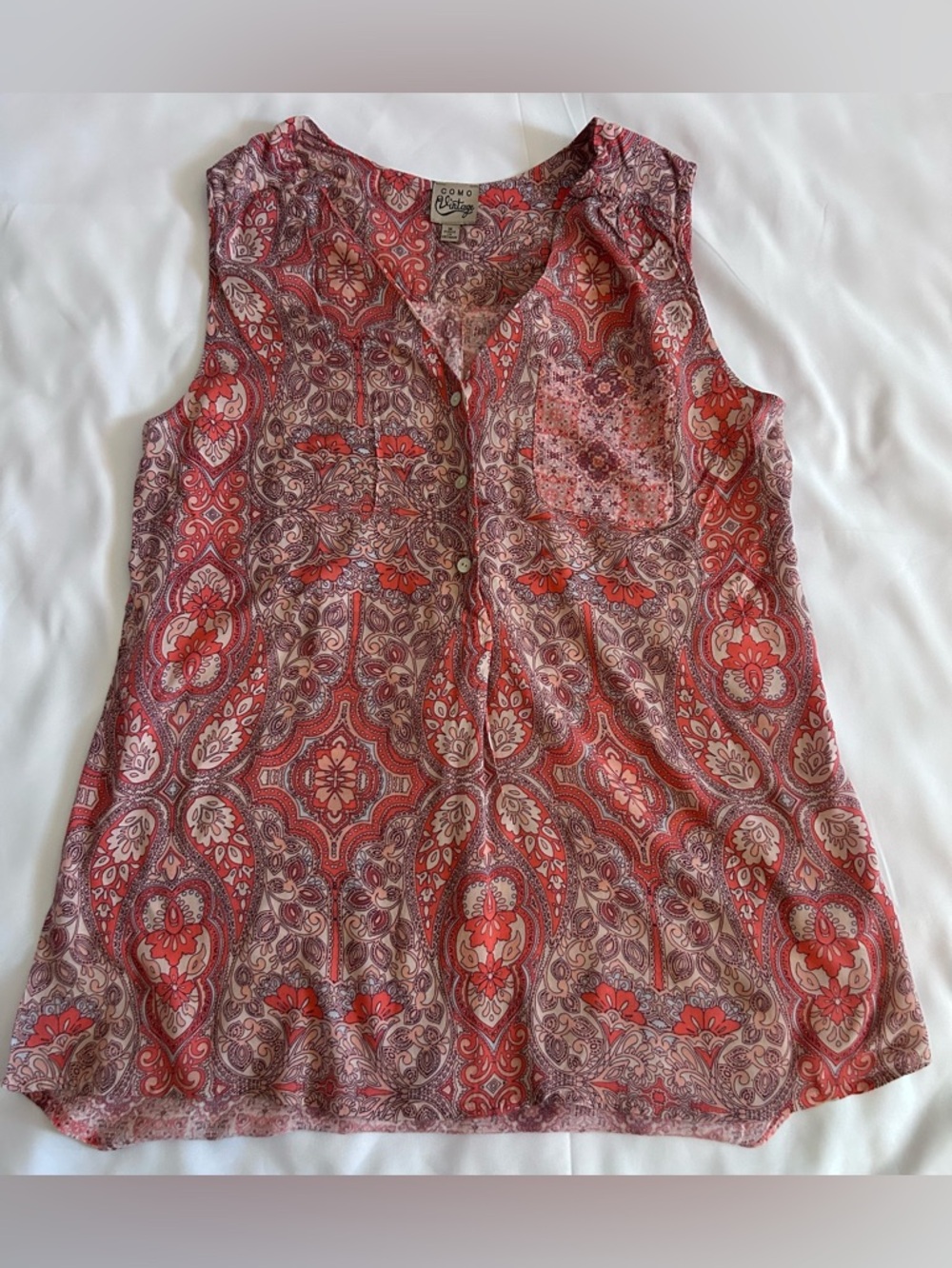 Como Vintage Sleeveless Button Up Blouse Size Medium